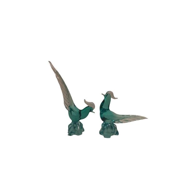 Two Seguso Murano Blue Green Glass Bird Sculptures - Picture 3 of 5